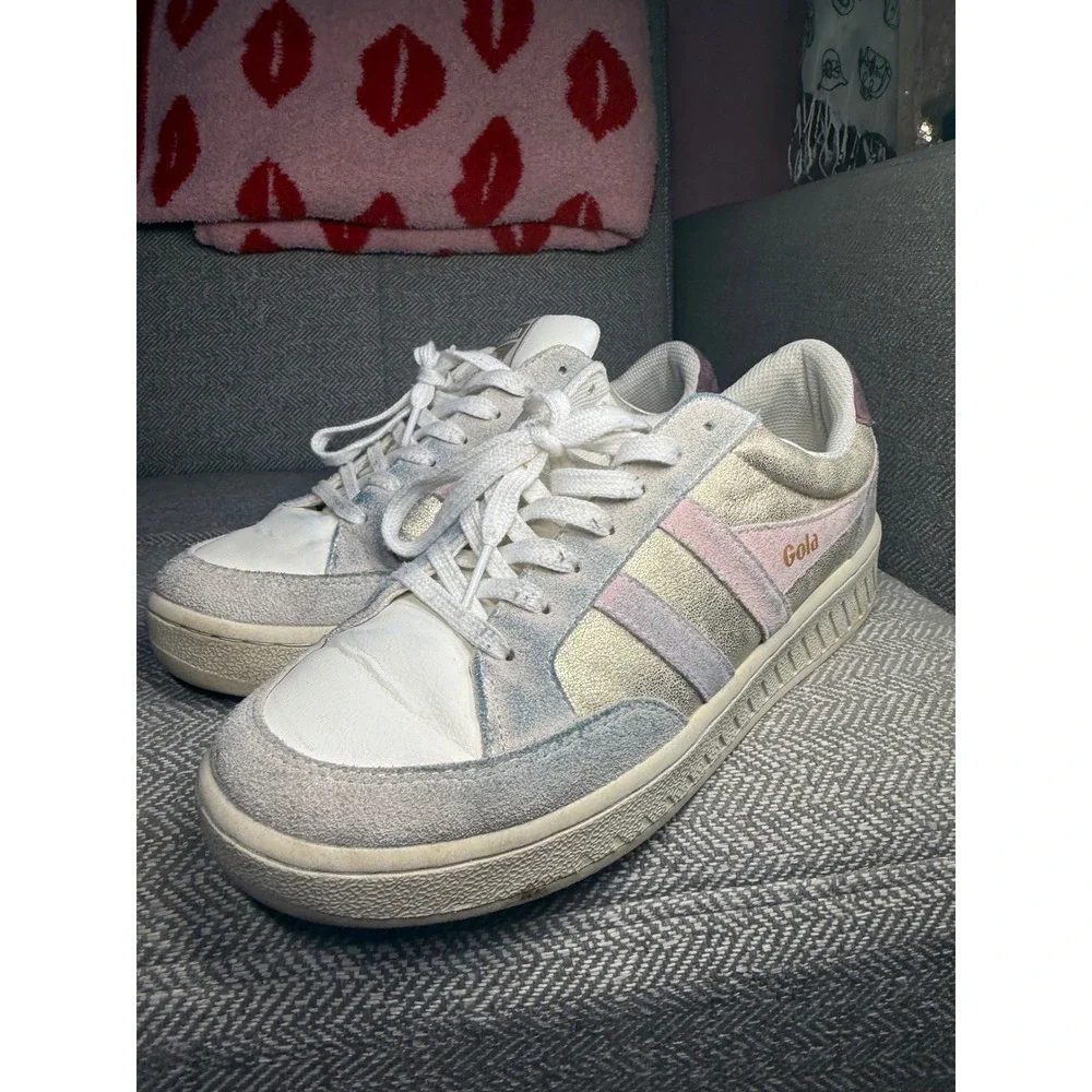 Gola Superslam Blaze Metallic Gold Pastel Sneakers CLB334 Womens 9.5 Low Top